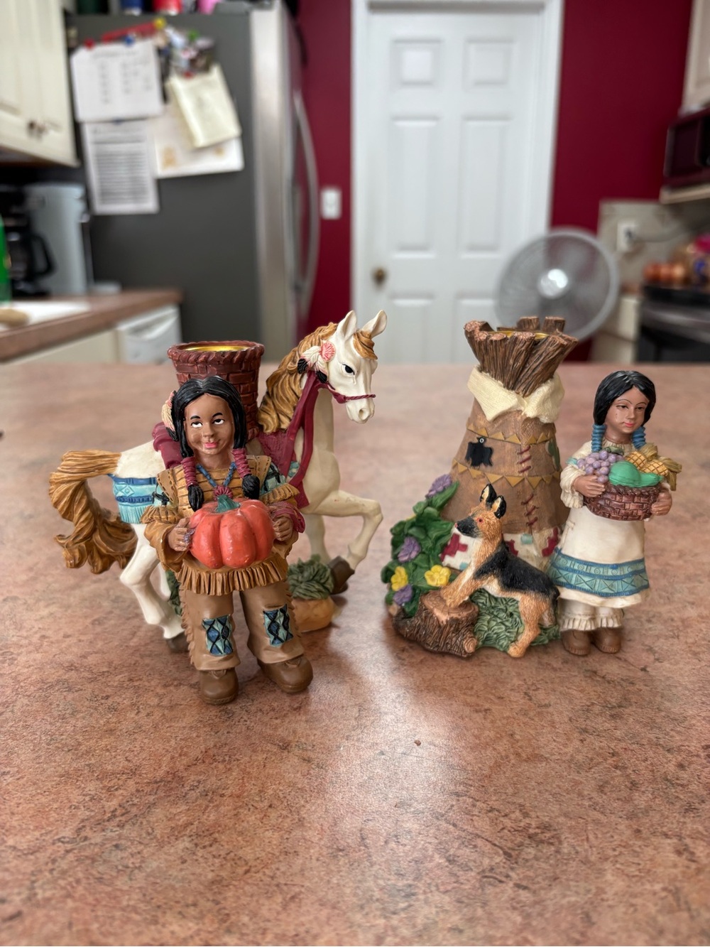 Native American Figurines - Candle Holders -with Horse and Teepee Decor